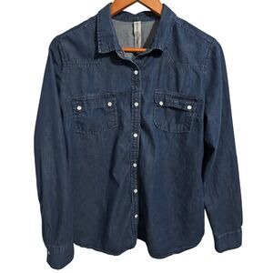 Denim‎ Co. Blue Denim Women's Shirt Pearly Snap Up with Chest Pockets Size 12